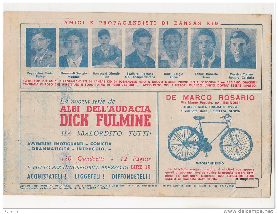 PFN/48 Collana Sparviero 1949 N.78 KANSAS KID - RAMIZ. Disegni Di Carlo Cossio/STRISCE FUMETTI DOPOGUERRA - Clásicos 1930/50
