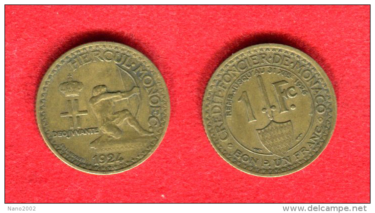 MONACO - LOUIS II - 1 - UN FRANC 1924 - 1922-1949 Luigi II