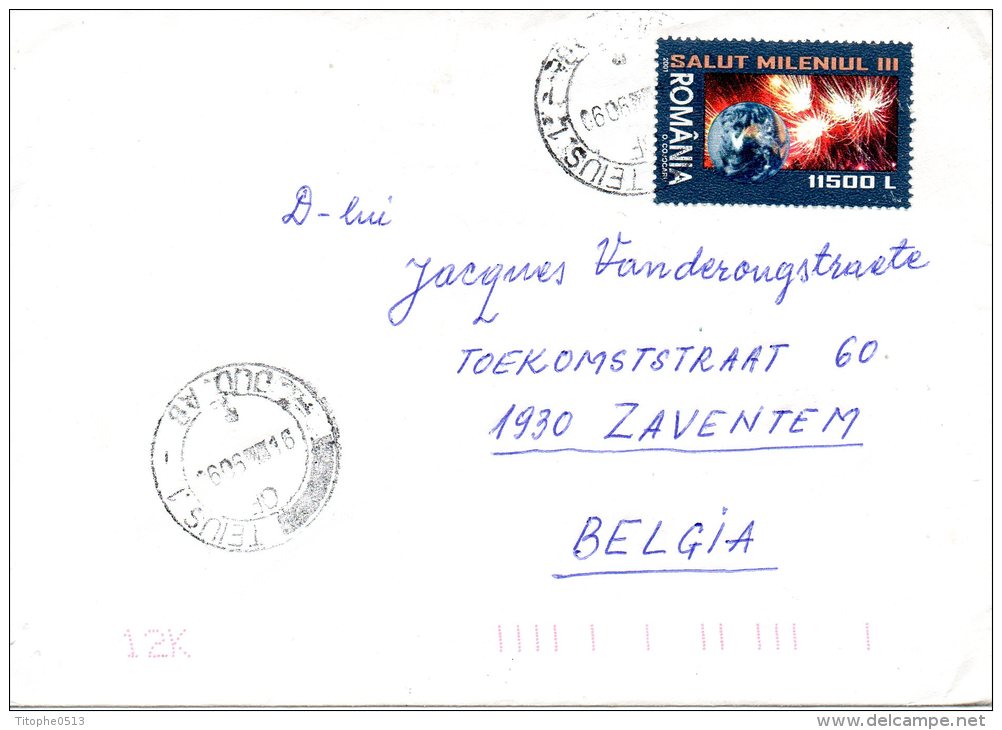 ROUMANIE. N°4656 De 2001 Sur Enveloppe Ayant Circulé. 3ème Millénaire/Feu D'artifice. - Used Stamps