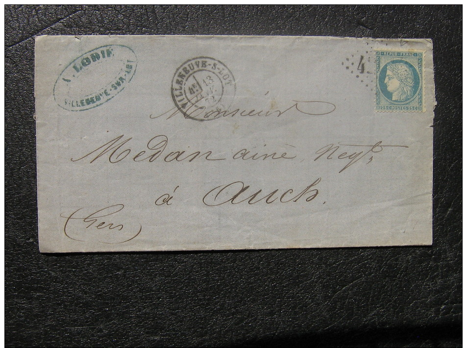 LETTRE DE VILLENEUVE SUR LOT AVEC TIMBRE CERES BLEU GC 4261 - 1849-1876: Période Classique