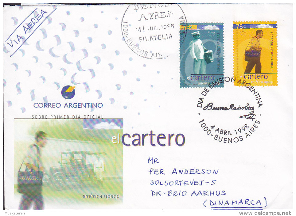 Argentina Dia De Emision Letra FDC Cover 1998 Amerika : Das Postbote The Mailman Sent To Denmark - FDC