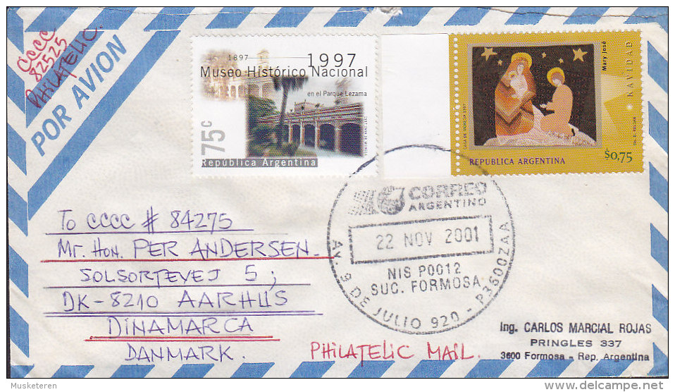 Argentina Por Avion Airmail FORMOSA 2001 Cover Letra To AARHUS Denmark Weihnachten Christmas Jul Noel Natale Navidad - Luftpost