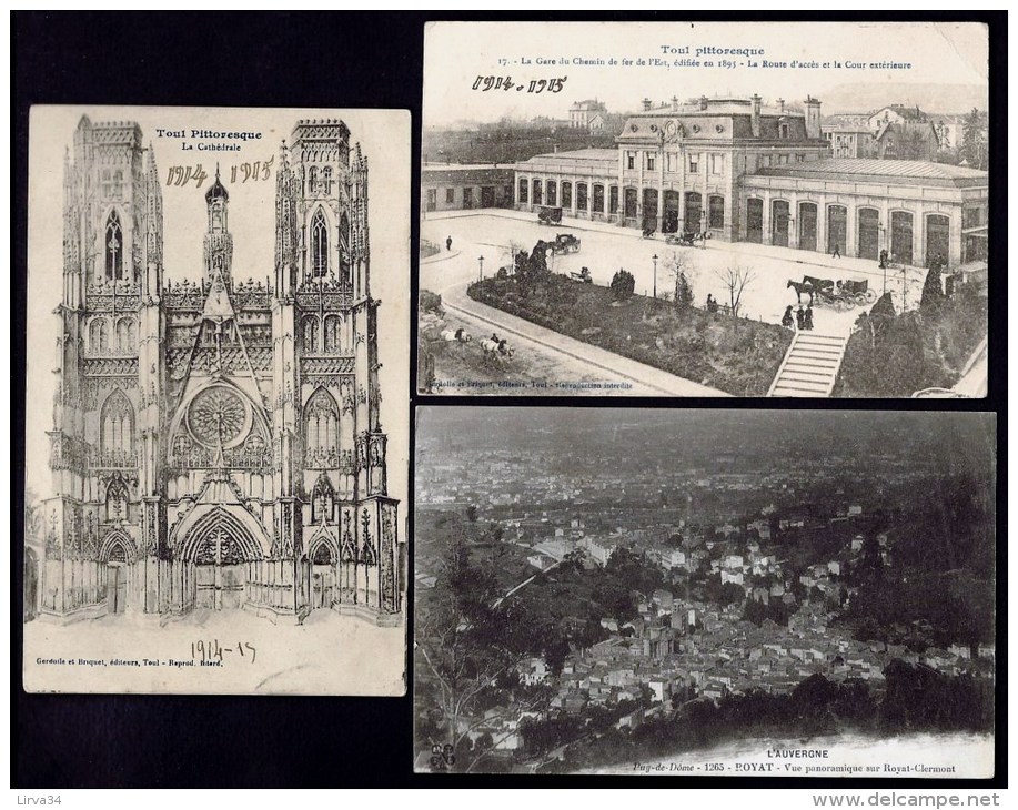 LOT 6 CPA ANCIENNES AVEC TAMPON MILITAIRE AU VERSO- FRANCE- 2 NICE- 2 TOUL- 1 ST-ANDRÉ- 1 ROYAT- 4 SCANS - 5 - 99 Postcards