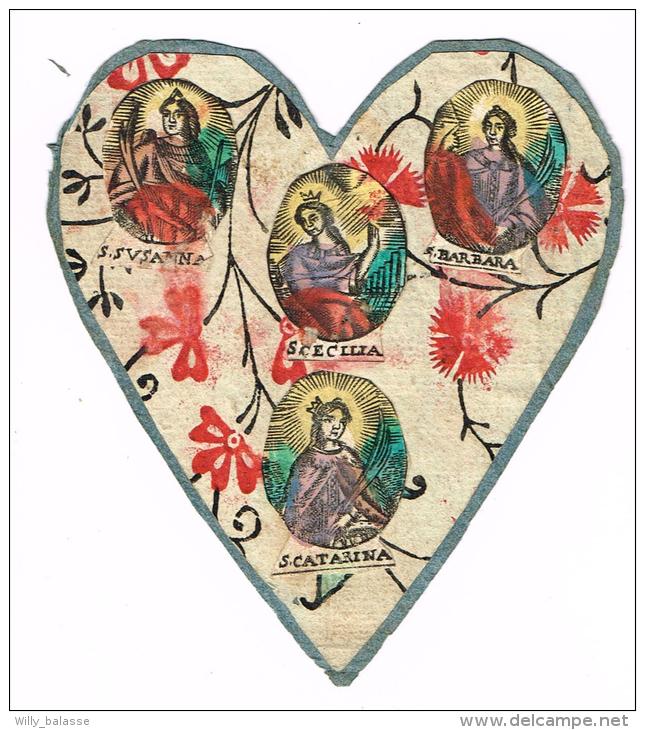 IMAGE RELIGIEUSE Colorisée, 11 X 9,5 Cm, "S. Susanna, Barbara, Cecillia, Catarina" Coeur - Images Religieuses