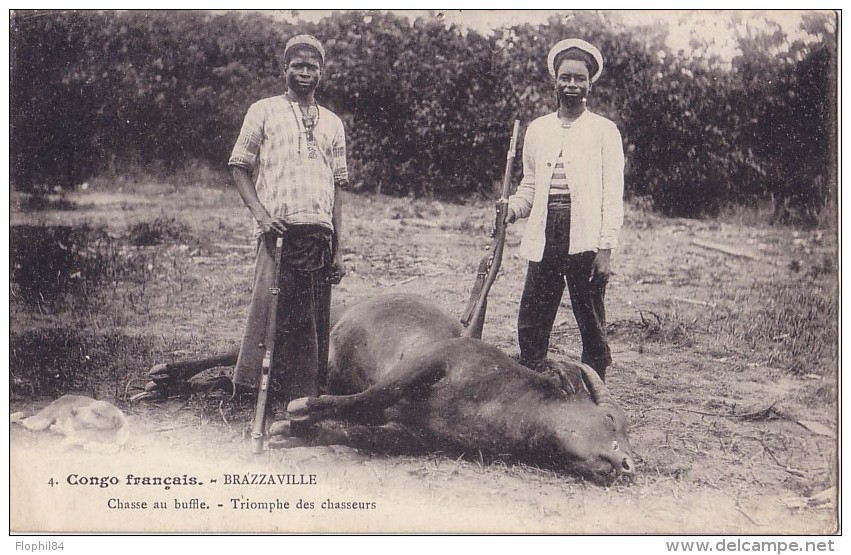 CONGO - BRAZZAVILLE - CHASSE AU BUFFLE - TRIOMPHE DES CHASSEURS. - Autres & Non Classés