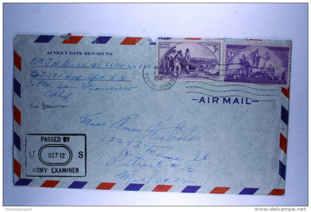 US  Airmail Cover From Dutch New Guinea, Censor Passed To  Detroit, Mixed Stamps - Covers & Documents