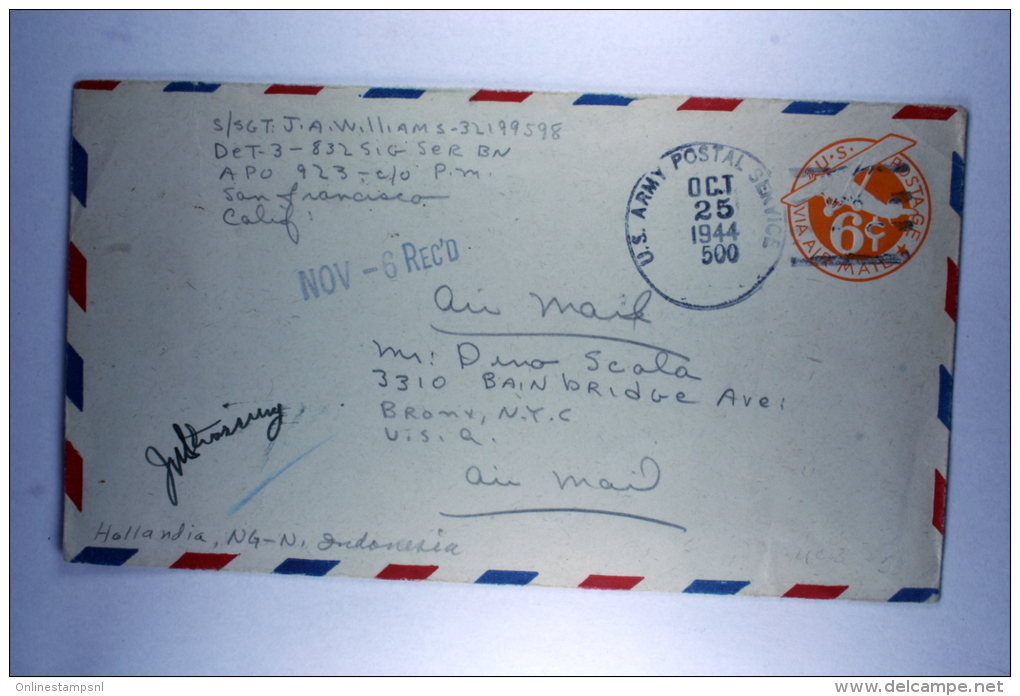 US Postal Stationary Airmail Cover APO 500 ( GHQ-USAF-Pac.), Hollandia Dutch New Guinea To NY Oct 1944 - Brieven En Documenten