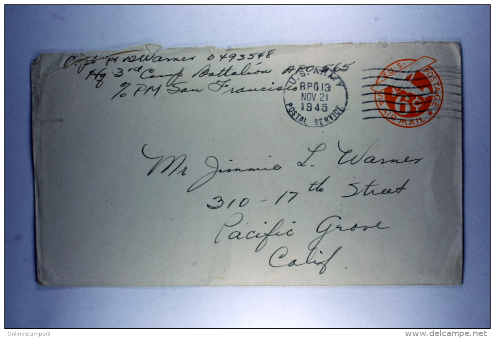 US  Postal Stationary Airmail Cover APO 565, GHQ-USAF-Pac., Hollandia On Dutch New Guinea - Covers & Documents