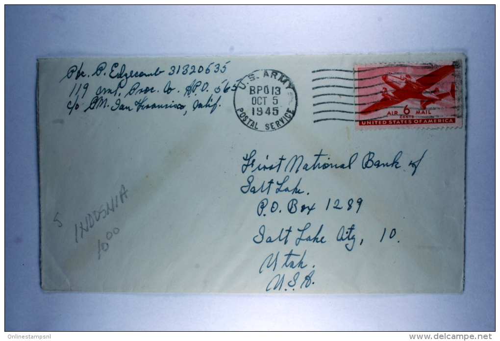 US  Airmail Cover BPO 13, Biak On Dutch New Guinea, 119Th Chemical Process Company, To Salt Lake City USA - Covers & Documents