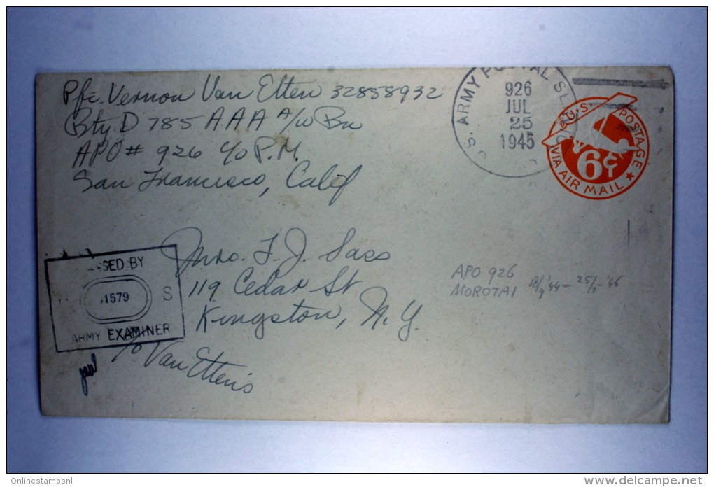 US  Postal Stationary Cover  APO 926, Morotai On Dutch New Guinea, HQ 13th AF, - Covers & Documents