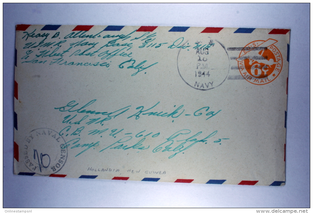 US  Postal Stationary Cover Naval Censor From Hollandia, Dutch New Guinea To USA - Brieven En Documenten