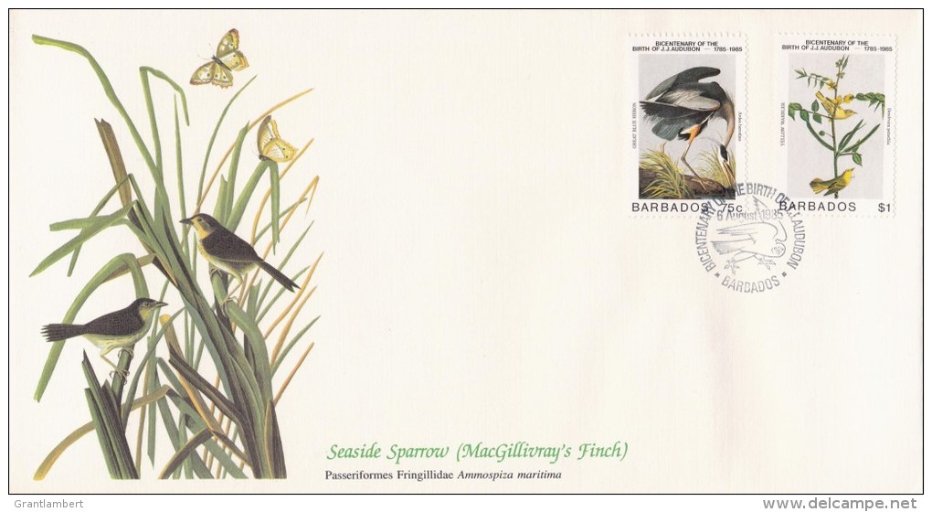 Barbados 1985 Seaside Sparrow - Audubon FDC - Barbados (1966-...)