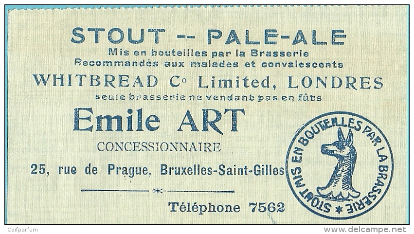 Cheque A L'ordre  STOUT - PALE-ALE  / WHITBREAD / BRASSERIE  / BRUXELLES -SAINT-GILLES 1909 (F218) - 1900 – 1949