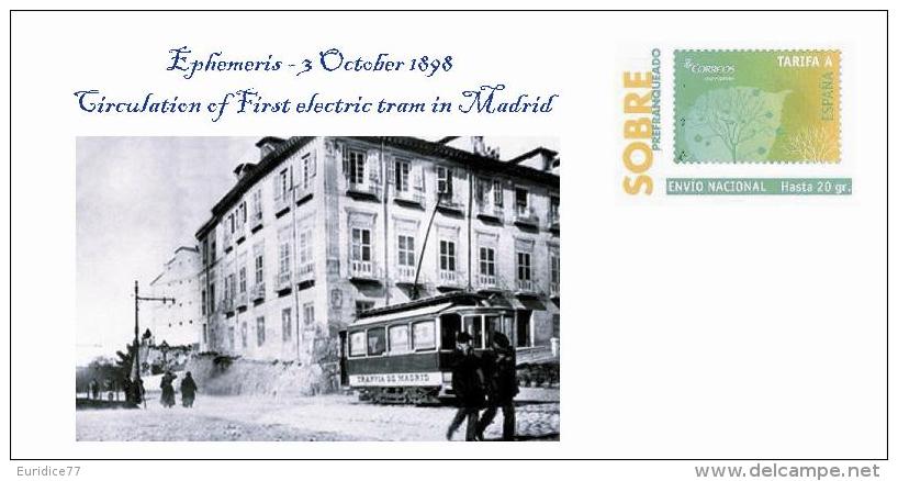 Spain 2013 - Ephemeris (3 October 1898) - Circulation Of First Electric Tram In Madrid Special Cover - Tramways