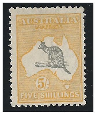 Australia 1932, 5sh Yellow & Gray, Kangaroo, Scott #126, Mint,  Fine-Very Fine - Mint Stamps