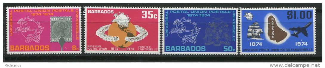 119 BARBADE 1974 - Embleme Avion Carte UPU - Neuf Sans Charniere (Yvert 389/92) - Barbados (1966-...)