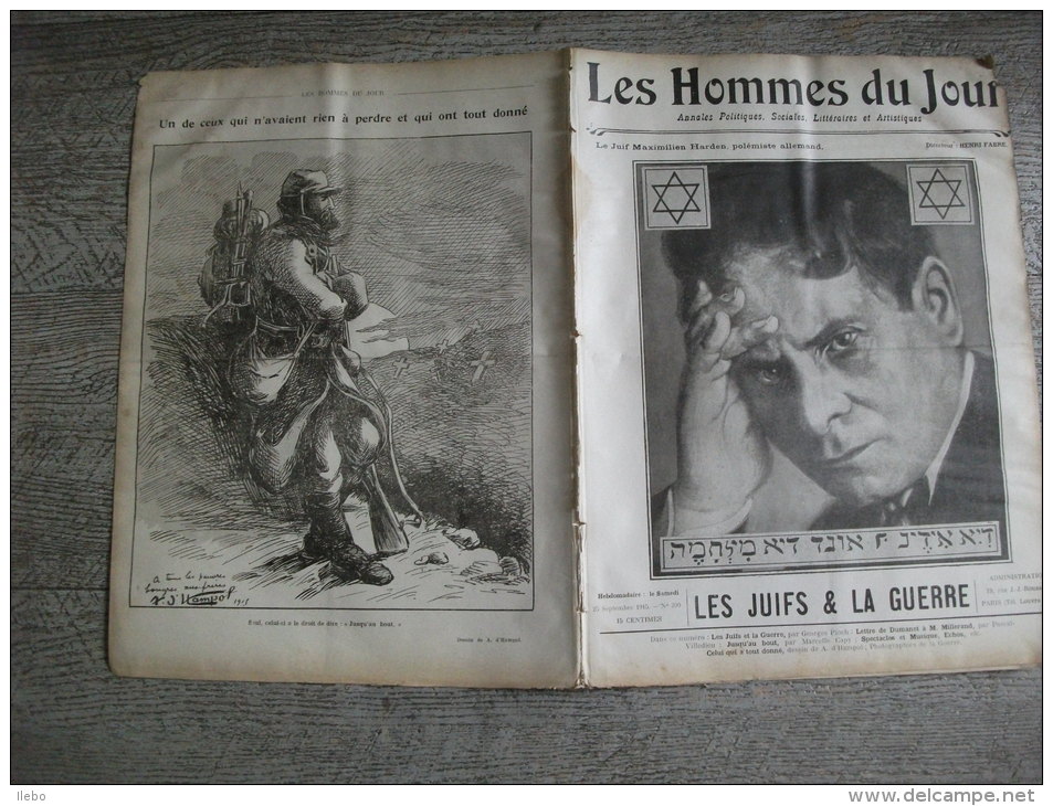 Revue Libertaire Hommes Du Jour 399 1915 Harden Juifs Dumanet Argonne Hampol Caricature Ww1 Guerre - Guerra 1914-18