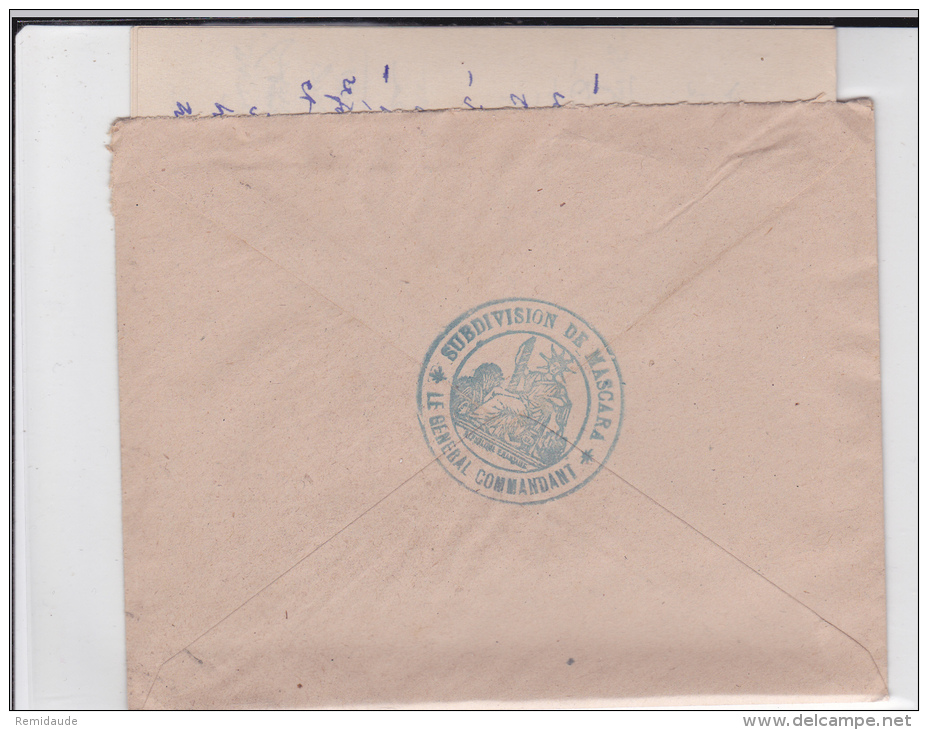 ALGERIE - 1946 - LETTRE Par AVION De MASCARA Pour CERILLY - IRIS SEUL SUR LETTRE - CACHET MILITAIRE AU DOS - Brieven En Documenten