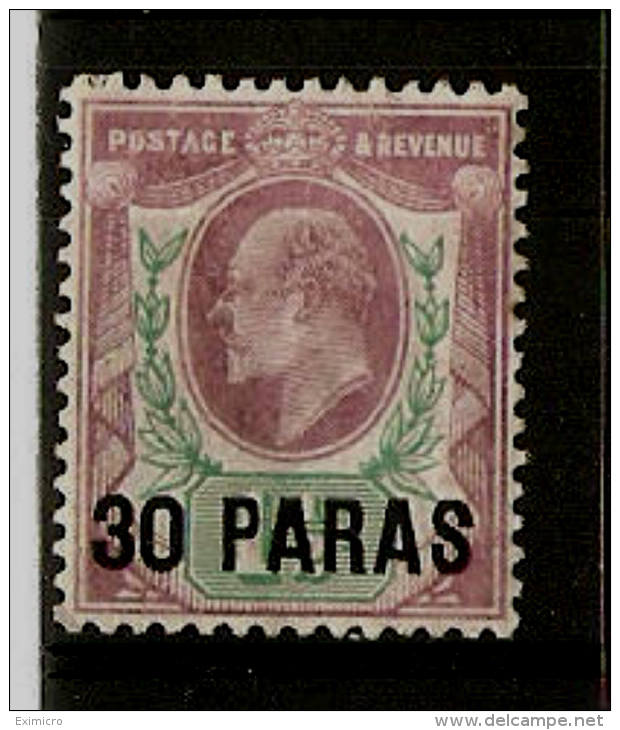 BRITISH LEVANT 1909 30pa On 1½d PALE DULL PURPLE AND GREEN SG 16 CHALK SURFACED PAPER MOUNTED MINT Cat £20 - British Levant