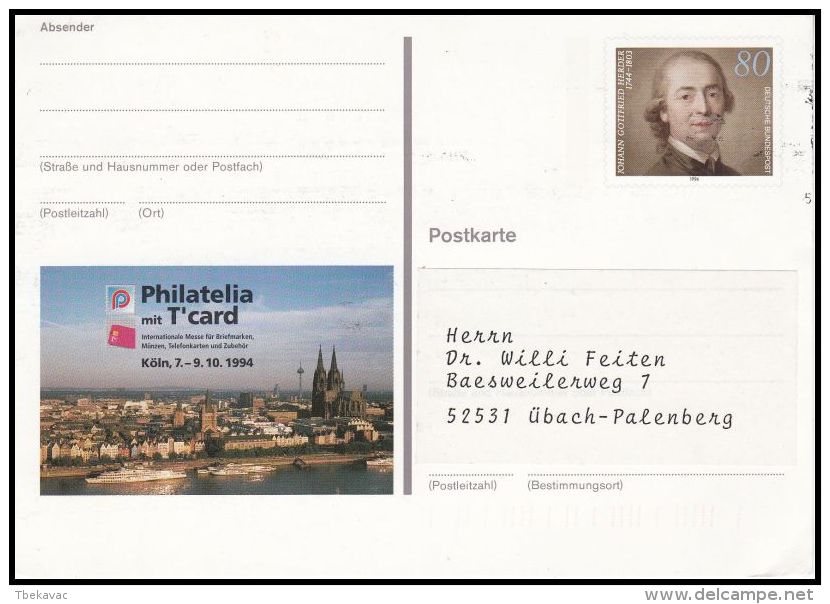 Germany BRD 1994, Postal Stationery "Philatelia 1994" - Bildpostkarten - Ungebraucht