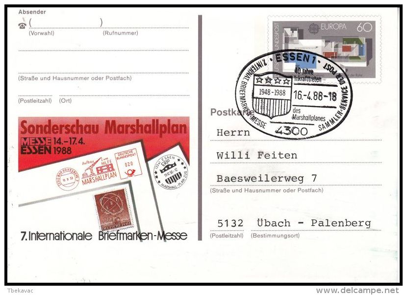 Germany BRD 1988, Postal Stationery "Stamp Exibition 1988" W./ Special Postmark - Bildpostkarten - Gebraucht