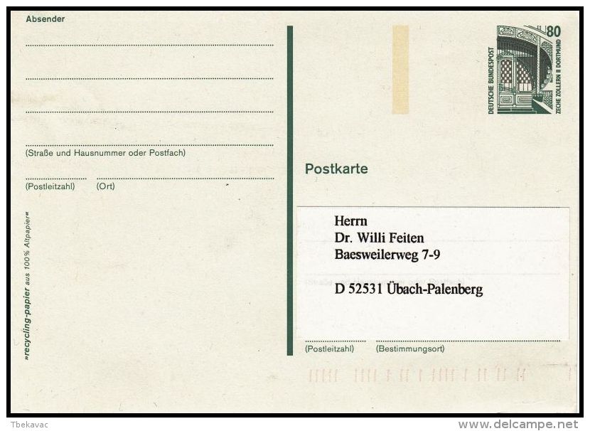 Germany BRD 1996, Postal Stationery - Bildpostkarten - Gebraucht