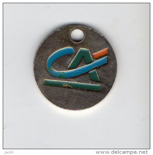 Jeton  De  Caddie  Argenté  Banque,  C A, Crédit  Agricole  Verso  1 € - Trolley Token/Shopping Trolley Chip