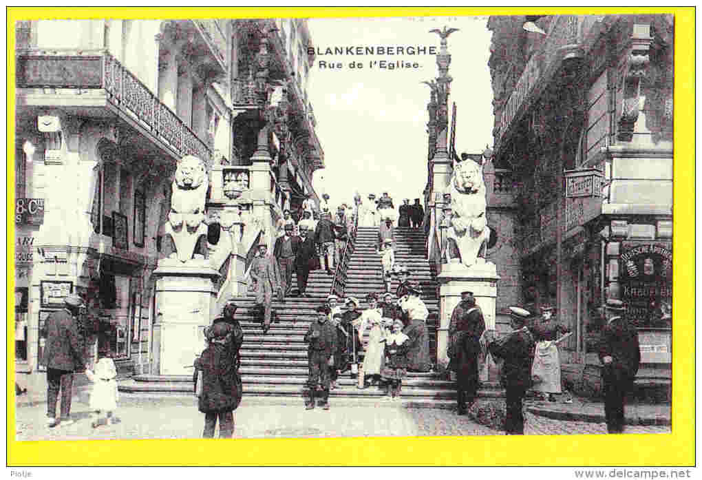 * Blankenberge - Blankenberghe (Kust) * Rue De L'église, Kerkstraat, Escalier, Trap, Animée, CPA, Lion, Pharmacie - Blankenberge