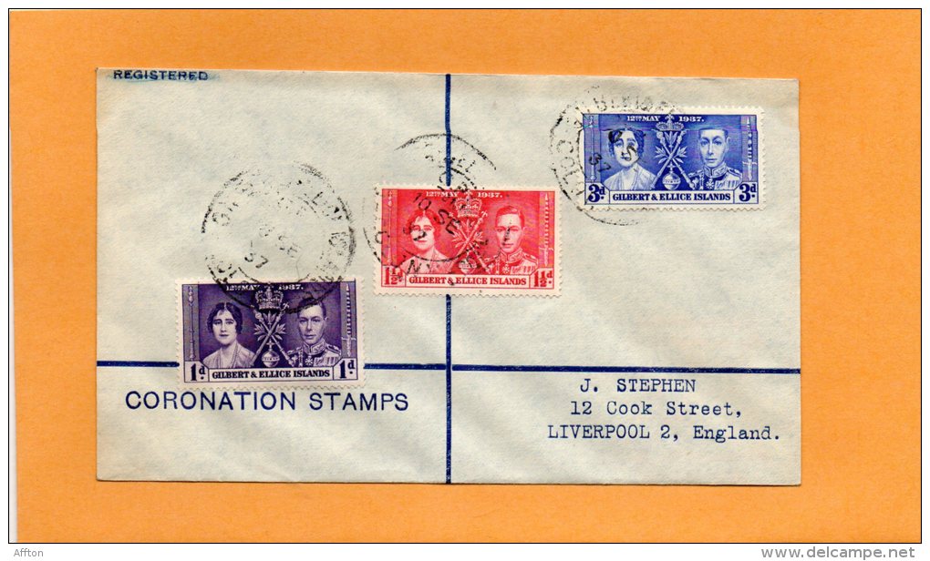 Gilbert & Elice Islands 1937 Coronation FDC Registered - Gilbert & Ellice Islands (...-1979)