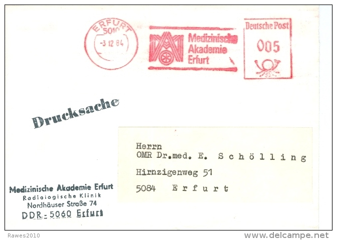 DDR Erfurt AFS 1984 Medizinische Akademie Radiologische Klinik Wappen Grosse Schrift - Franking Machines (EMA)