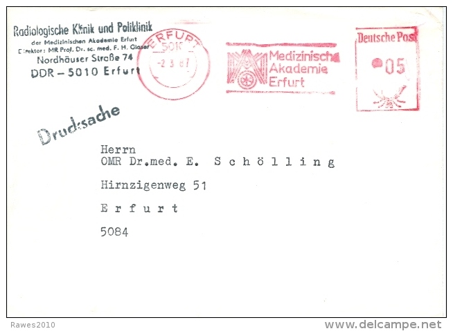 DDR Erfurt AFS 1987 Medizinische Akademie Radiologische Klinik Und Poliklinik Wappen Kleine Schrift - Franking Machines (EMA)