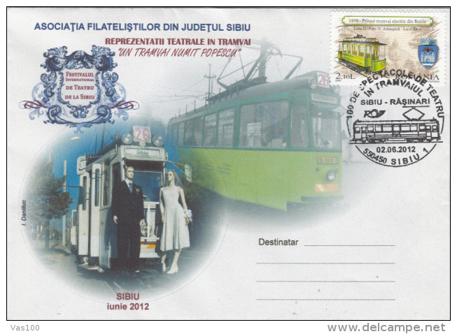 TRAM, TRAMWAYS, FIRST TRAMWAYS IN SIBIU, SPECIAL COVER, 2012, ROMANIA - Tram