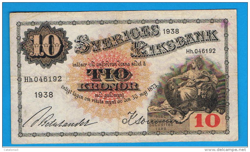 SUECIA - 10 Kronur 1938 Circulado     P-34 - Sweden