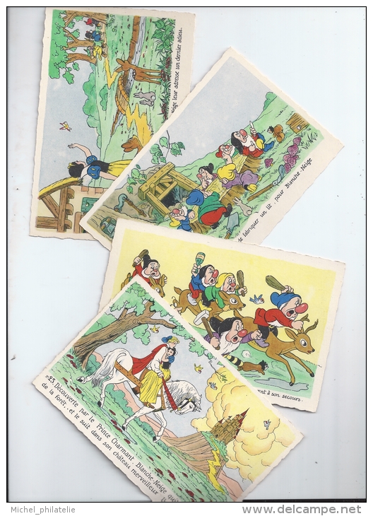 CPA Walt Disney, Blanche Neige, 4 Cartes - Autres & Non Classés