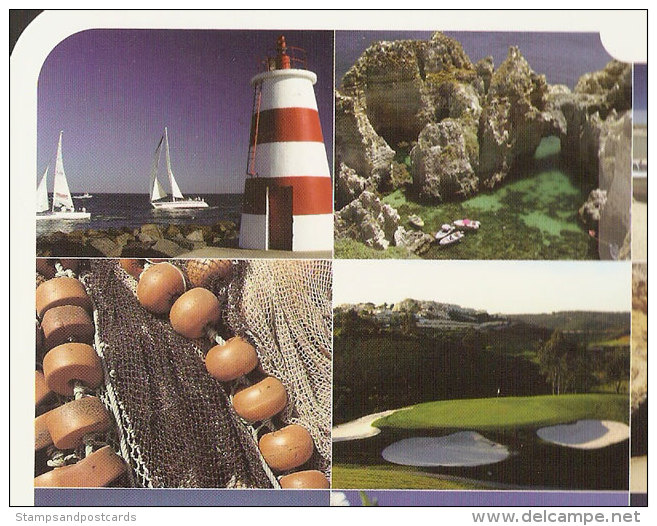 Portugal Entier Postal Algarve Multivue Golf Phare Pont Plage Postal Stationery Algarve Golf Lighthoue Beach Bridge - Golf