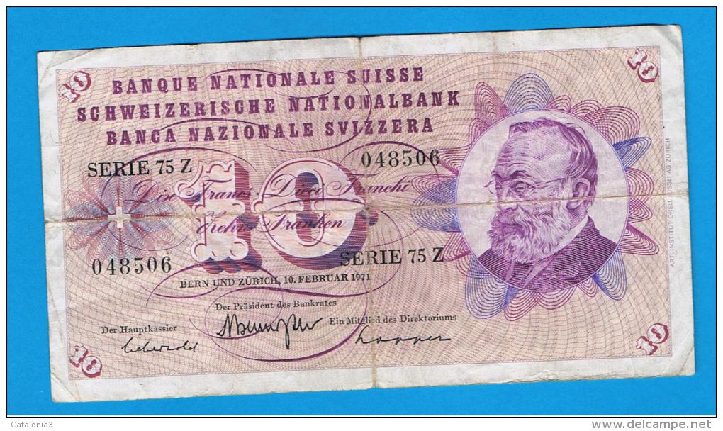 SUIZA - SWITZERLAND - SUISSE - 10 Francs 1971 Circulado  P-45 - Switzerland