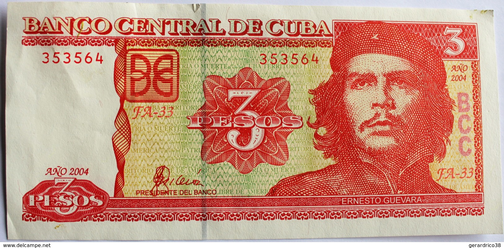 CUBA.2004.1995.3 PESOS.TROIS PESOS .CHE GUEVARA. - Cuba