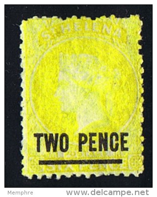 ST HELENA  Victoria  Overprinted Stamp   2 D. Perf 12&frac12;   Short Bar    Wmk CC  SG 9  Mint Hinged - Saint Helena Island