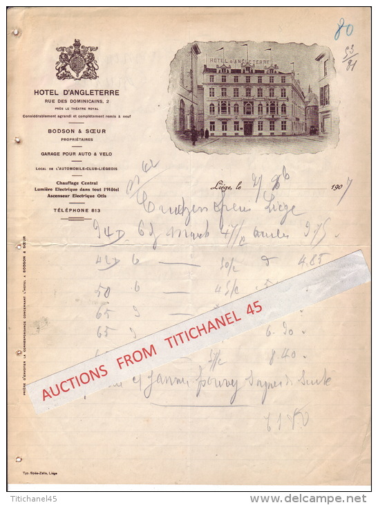 Lettre Illustrée 1907 - LIEGE - HOTEL D´ANGLETERRE - BODSON & SOEUR Propriétaires - Autres & Non Classés