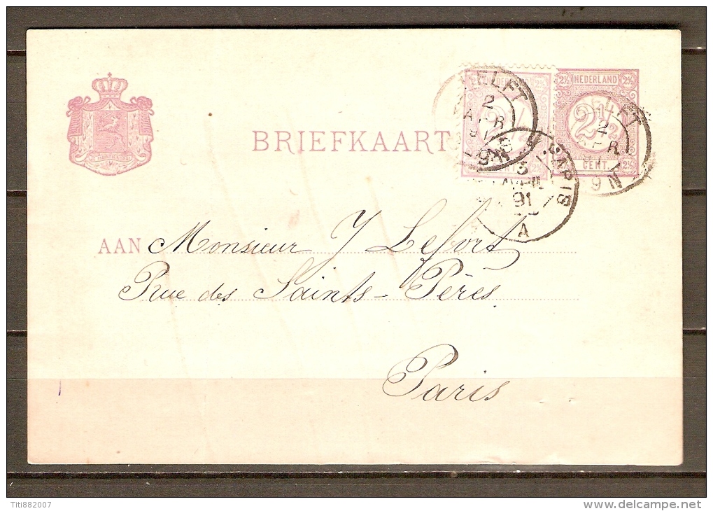 PAYS BAS / NEDERLAND.   .Briefkaart Pour Paris Avec Complèment D'affranchissement. - Postal Stationery