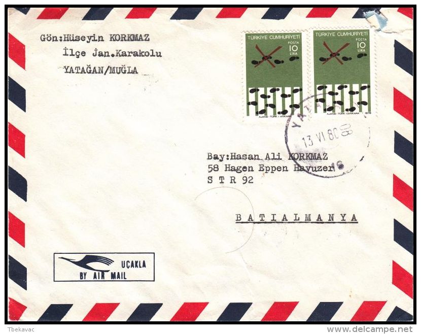 Turkey 1980, Airmail Cover Yatagan To Hagen - Luftpost