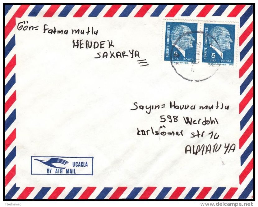 Turkey 1979, Airmail Cover Sakarya To Werdohl - Airmail