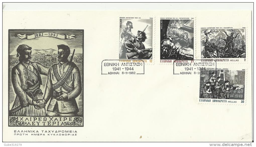 GREECE 1982 – SET OF 2 FDC RESISTANCE (1821-1941) – 1941-1944 EACH W 4 STS:1 W 2-12-21-30 Dr. + 1 W 1-5-9-50 DR POSTM AT - FDC