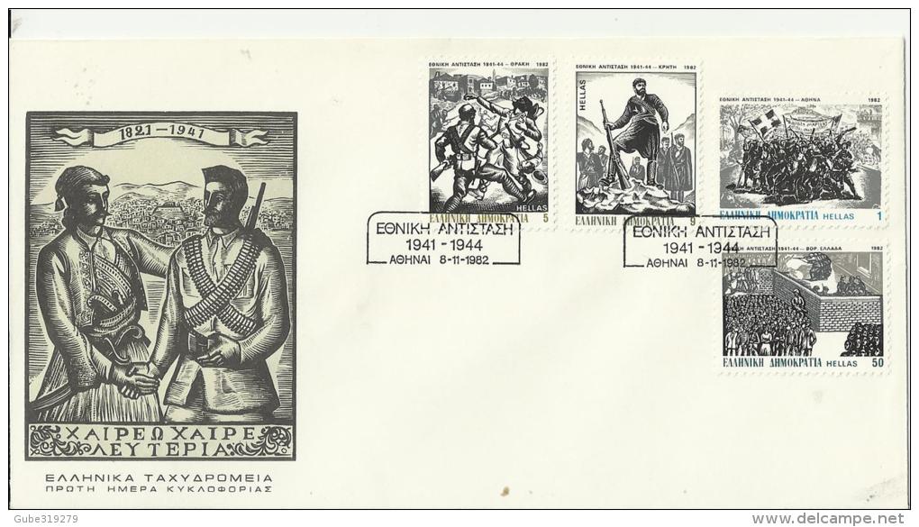 GREECE 1982 – SET OF 2 FDC RESISTANCE (1821-1941) – 1941-1944 EACH W 4 STS:1 W 2-12-21-30 Dr. + 1 W 1-5-9-50 DR POSTM AT - FDC