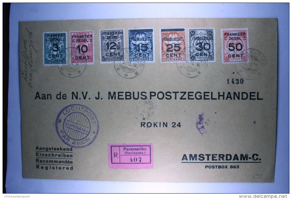 Suriname Registered Airmail Cover  Paramaribo  Via New York To Amsterdam 1929, NVPH 130-136 Complete - Suriname ... - 1975