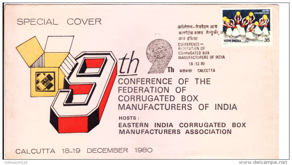 Special Cover On 9th Conference Of The Federation Of Corrugated Box Manufactures Of India From Kolkata-18.12.1980 - Briefe