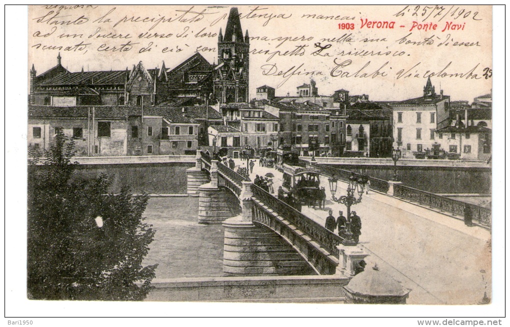 Bellissima Cartolina D´epoca (formato  Piccolo)     "  VERONA  -  Ponte  Navi  " - Verona