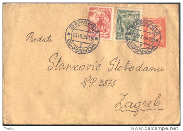 YUGOSLAVIA - JUGOSLAVIA  - TITO  COVER  3 Din - Not The Standard Envelope - Yellow Paper  - 1954 - Entiers Postaux