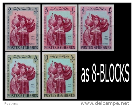 AFGHANISTAN 1963 Woman Water Carrying  IMPERF.8-BLOCK:5 Stamps (40 Stamps)    [non Dentelé,Geschnitten,no Dentado] - Afghanistan