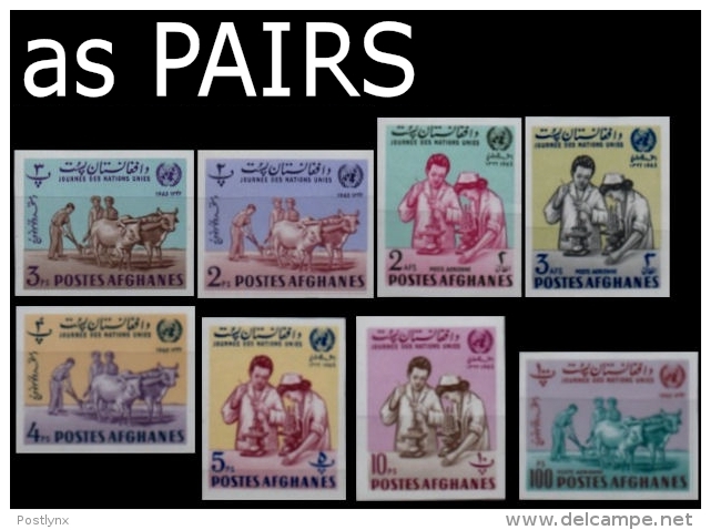 AFGHANISTAN 1964 United Nations D. Big Farm Animals Cattle Medicine IMPERF.PAIRS:8 (16 Stamps)  [non Dentelé,Geschnitten - Afghanistan